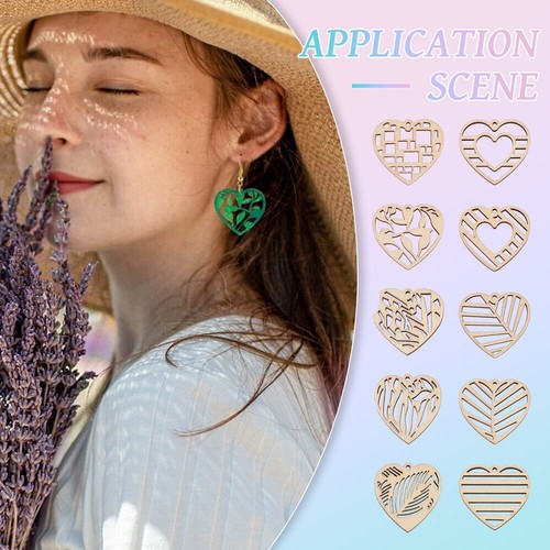 Kit de 1 caja de pendientes colgantes de corazón hueco de madera natural de BurlyWood sin teñir hágalo usted mismo - Imagen 8 de 8