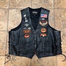 UNIK Leather Vest Biker Motorcycle Mens 56 Harley Davidson Patches, Pins, Y2K