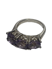 Amethyst 925 Sterling Silver Women Three Stone Wedding Ring Size 7.5