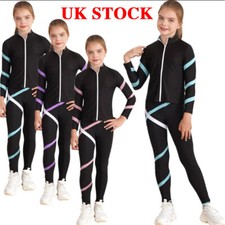 UK Girl Figure Skating Training Zipper Stand Collar Jacket with Pants Tracksuit