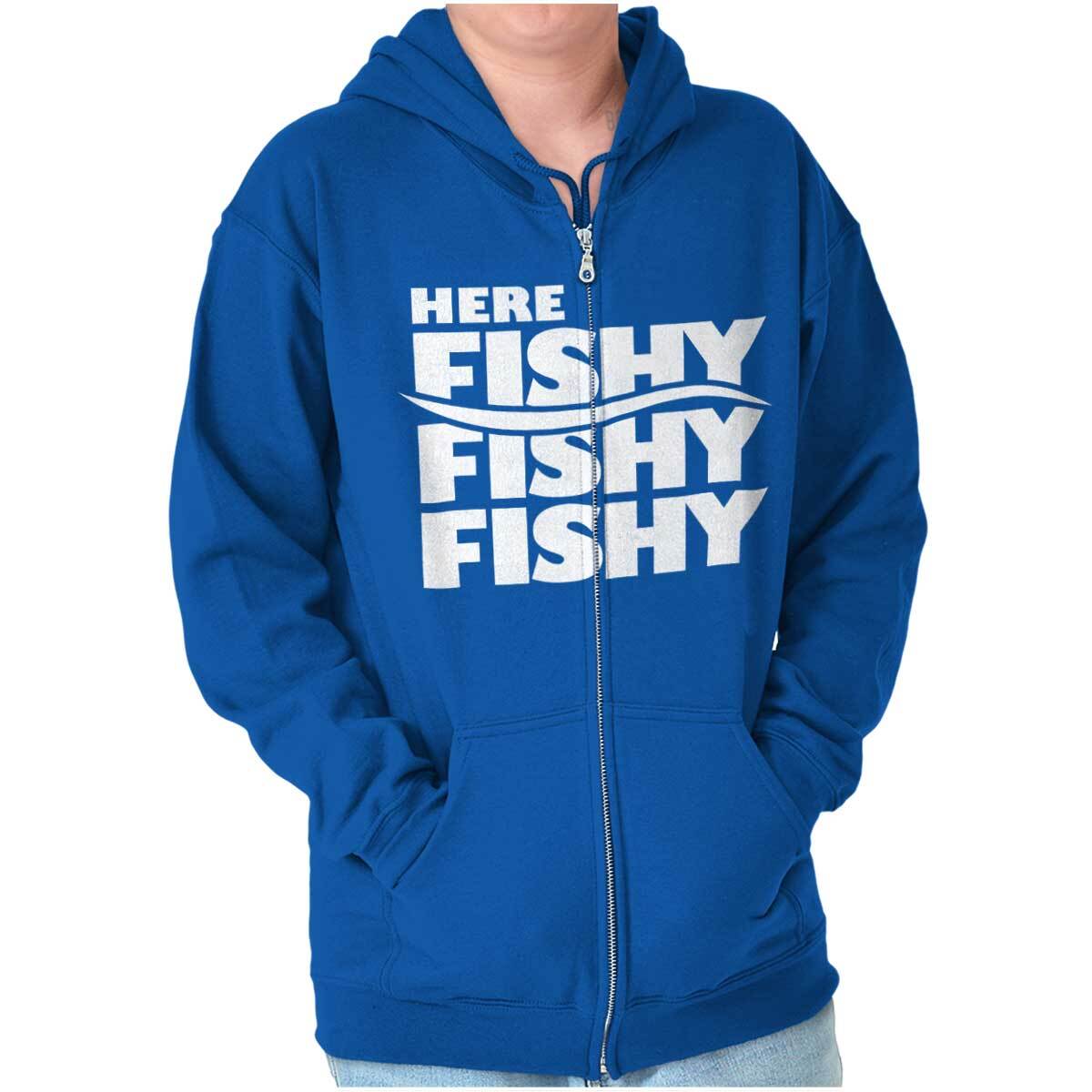 Funny Here Fishy Fishing Humor Zip Up Hoodie Mens Womens