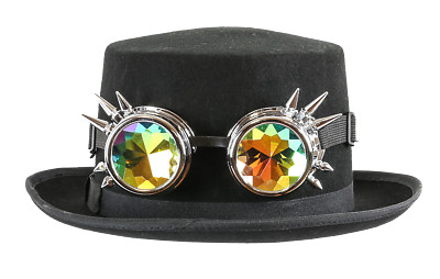 Steampunk Coachman Hat With Kaleidoscopic Goggles  Punk Goth Burning man Costume