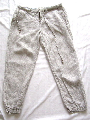 Women's Marrakech Anthropologie 100% Linen Stripes Waist Tie Pants Sz 26 (WP187)