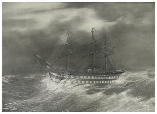 1850 Pélisson 2 beaux dessins originaux papier Pellée mine plomb Bateau voilier - Picture 2 of 3