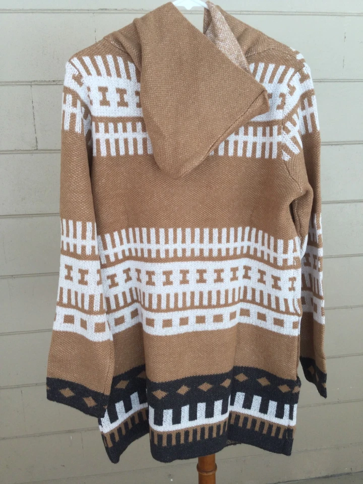 Suéter cardigã tribal asteca Love by Design tamanho XL capuz aberto sudoeste NOVO - Imagem 3 de 4