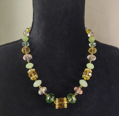 Vintage Liz Claiborne Beaded Necklace Multicolor Faceted Beads Costume Jewelry