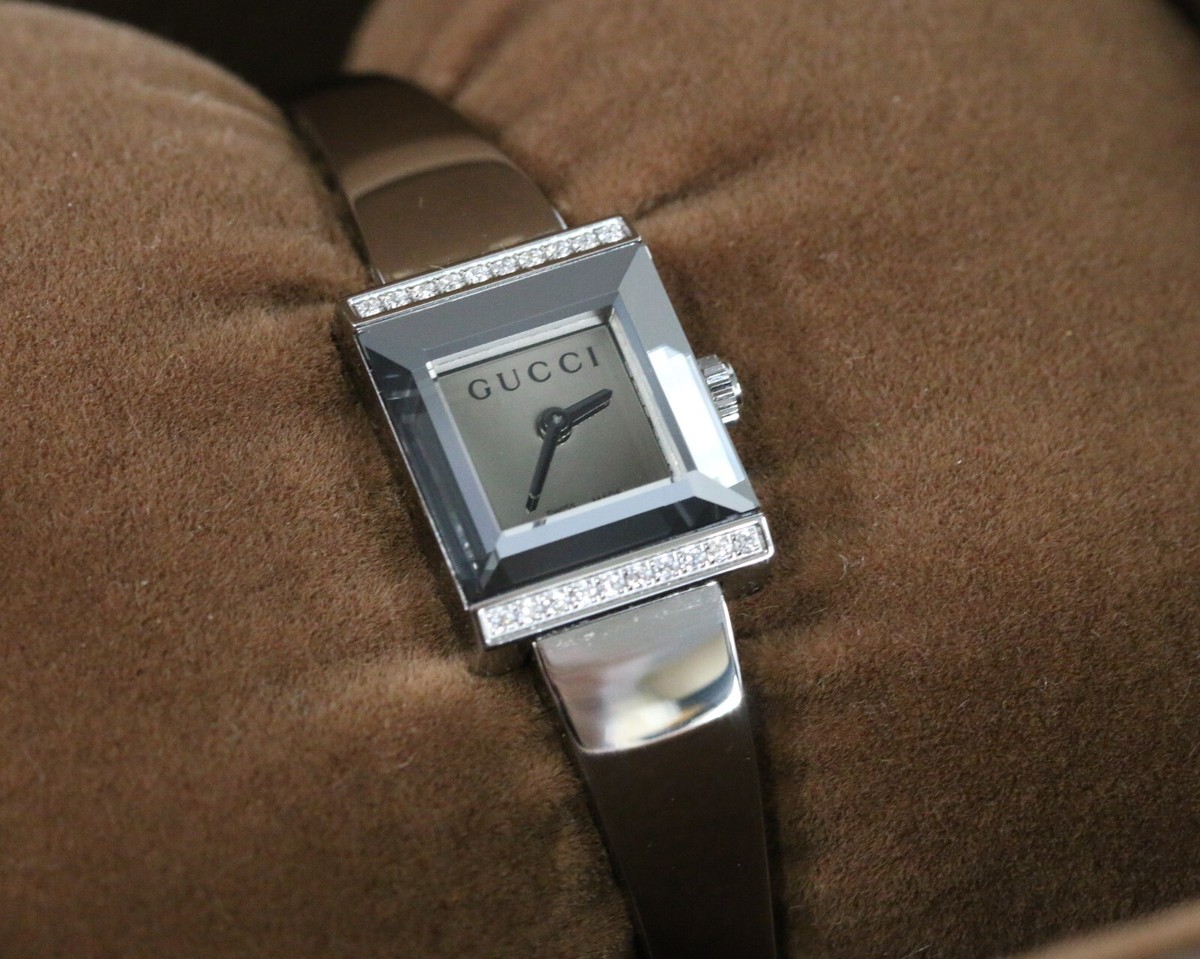 ✨グッチ✨GUCCI✨128.5✨スクエア✨GG柄✨腕時計✨ Gucci G Frame Diamond Bezel 128.5 Quartz Watch Ladies Mirror Dial