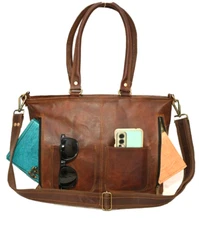 Women's Shoulder Tote Genuine Leather Brown Bag Vintage Crossbody Handbag Purse