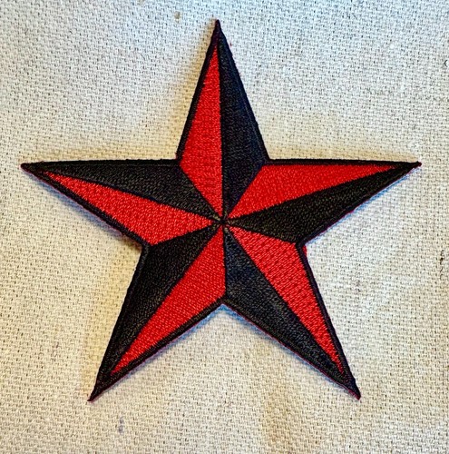 NAUTICAL STAR PATCH iron-on embroidered BLACK RED NAVY SAILOR TATTOO SYMBOL new - Picture 2 of 4
