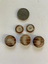 Lot~5 Vintage Mother of Pearl Round Buttons 3 Carved Shank & 2 flat 2-hole Brown