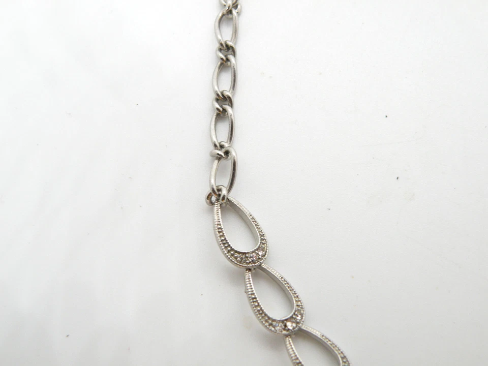 Collar Joyería Tono Plata 18" Firmado Monet Cristales Negros Salón Lágrima Gota Foto 2 de 4