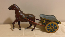 Antique Tin Wind-up Toy Large Horse and Chariot Buggy an-26