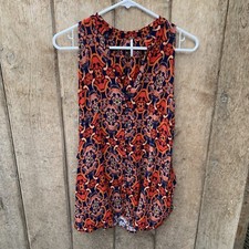 Free People Womens Dress Red top Button Up Sleeveless Size 4 Knit Floral Tunic