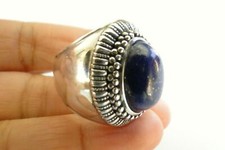 Blue Lapis Lazuli Solitaire 925 Sterling Silver Ring Size 6 3/4