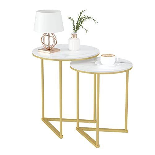 Marble Top Side Table Gold: 2 Nesting Small Sofa End Tables Round Bedside Nest