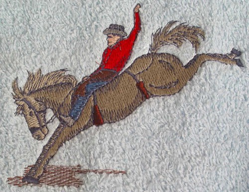 Embroidered Cowboy Bareback Bronco Horse on Blue Bath Towel Set Wash Hand - Picture 2 of 2