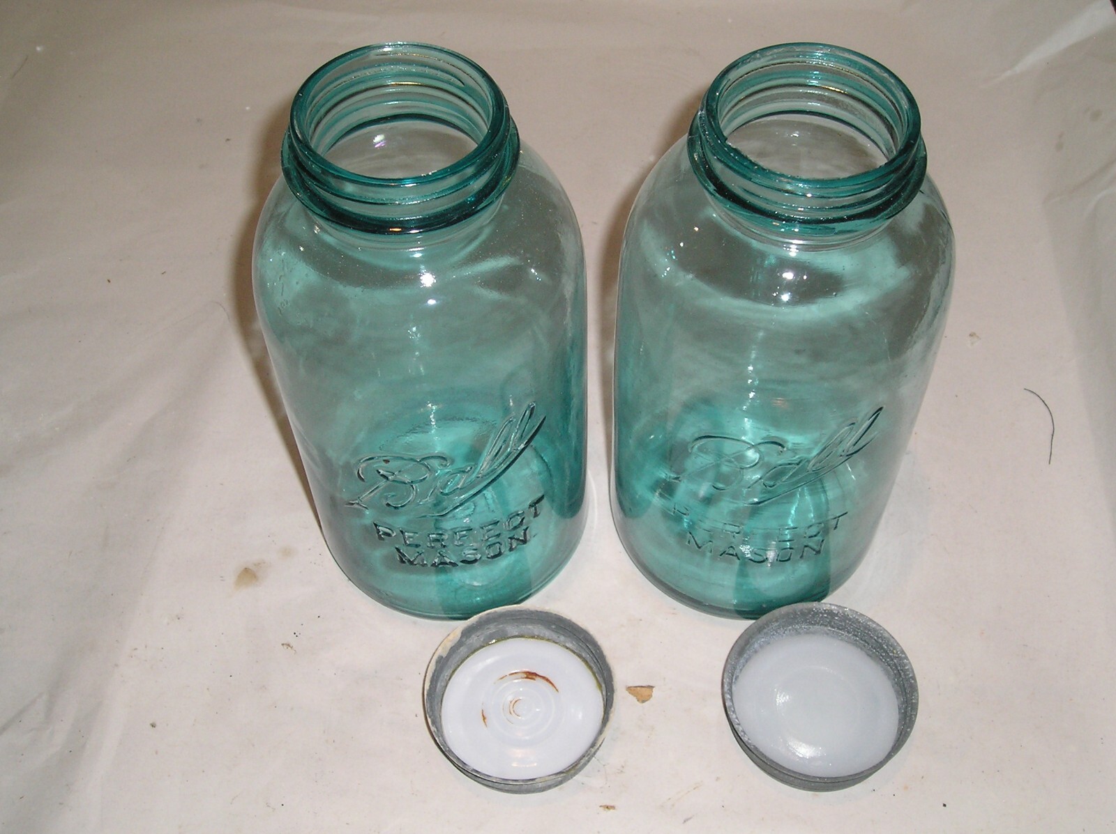 Pair Vintage Ball Mason Blue 1/2 Half Gallon Canning Jars w/ Zinc Lids