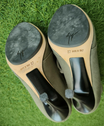 Giuseppe Zanotti 2010 Khaki Combat Sandals Heeled Ankle Boots Size 37 With Box - Picture 12 of 16