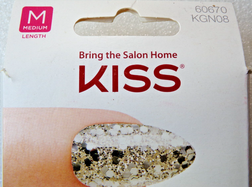 KISS gel Fantasy NAILS Shiny Silver Glitter GLUE ON Medium, Almond Shape - Picture 2 of 3