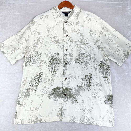 WOOLRICH Hemd Herren XXL weiß grau Leaf Splatter Dye S/S Hawaii Knopfleiste - Bild 2 von 8