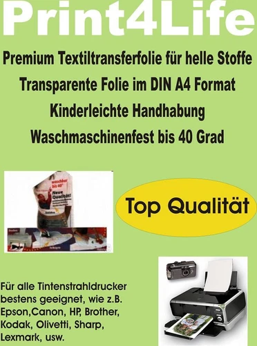 8 Blatt DIN A4 T-Shirt Transferfolie Bügelfolie Folie für helle Stoffe