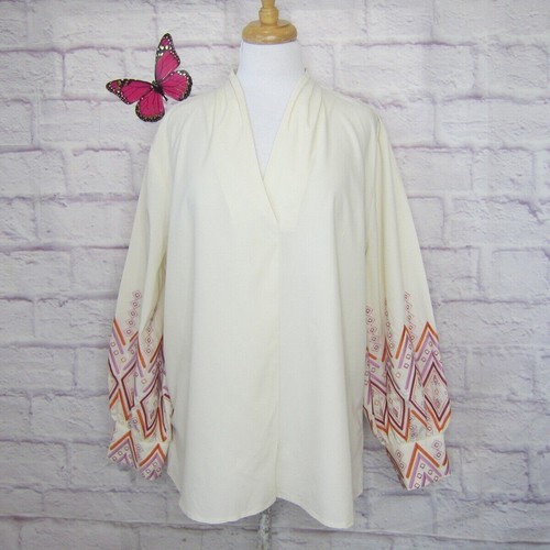 CHICO'S Women’s Embroidered Balloon Sleeve Blouse Ivory Size 3, XL, 16/18