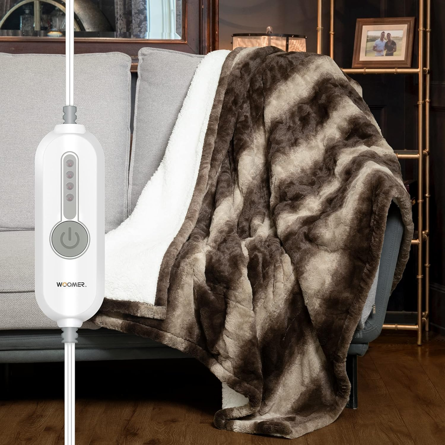 Electric Heated Throw Blanket, Soft Faux Fur& Sherpa Fast Heating Blanket, 4 Hea