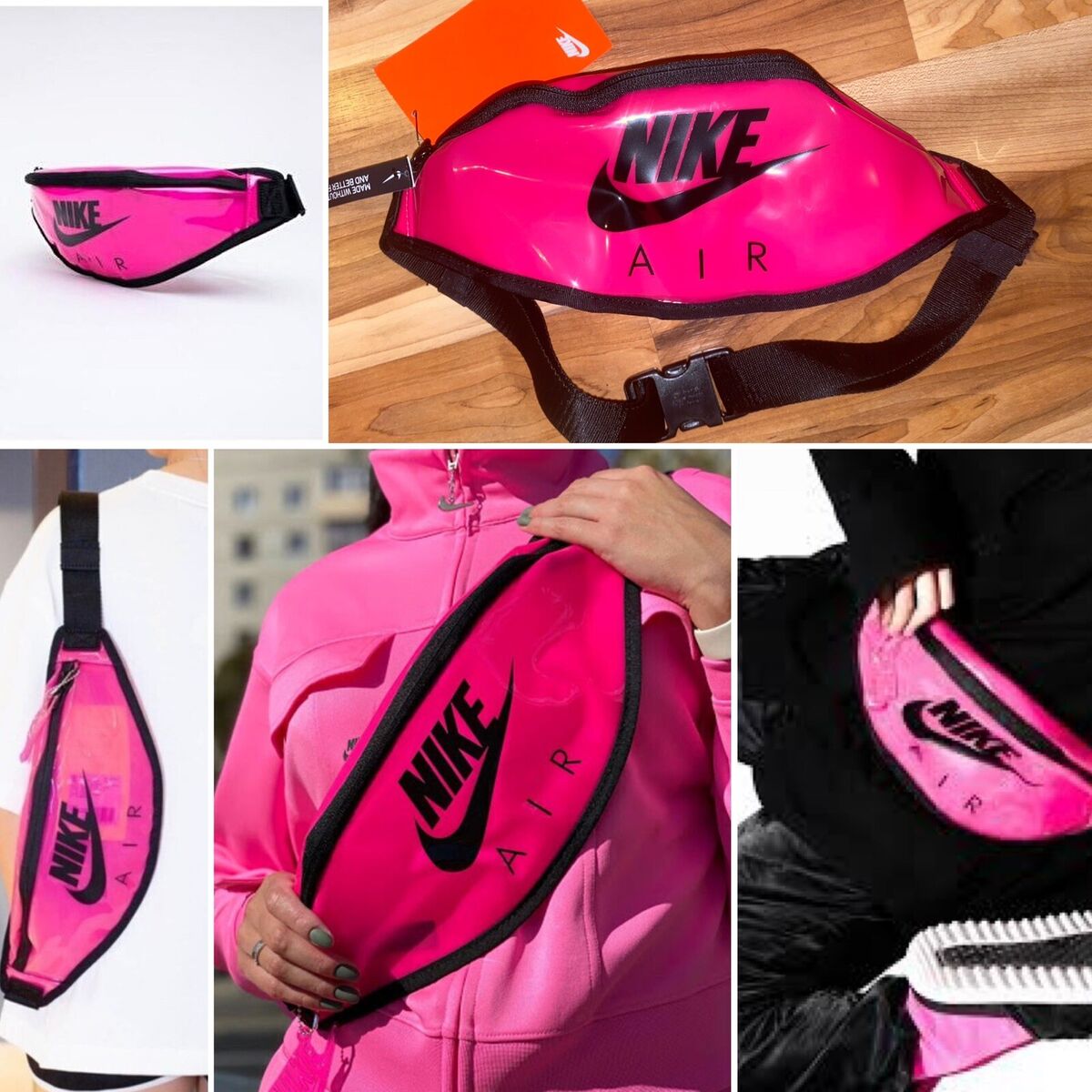 Nike Air Logo Heritage Plastic Crossbody Fanny Pack Pink Nike Air Logo Heritage Plastic Crossbody Fanny Pack Pink