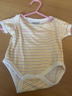 Baby Mädchen Kleidung 0-3 Monate gelb orange weiß gestreift Baumwolle Druckknopf Trägertop