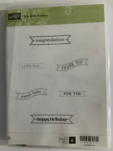 Stampin Up Stamp Set ITTY BITTY BANNERS Set of 6 stamps Sayings Love thanks bday