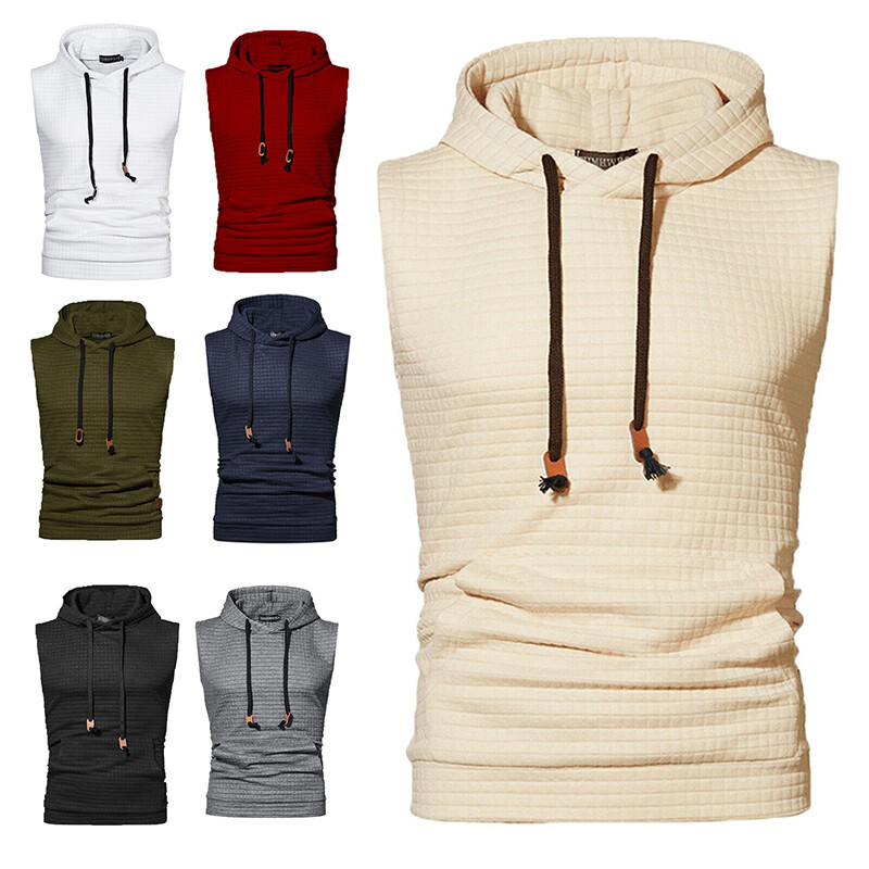 Tank Top Workout Tee Sleeveless Gym Hoodies Vest T Shirt Pockets Fashion Casual-image