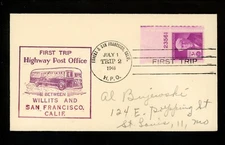 US Postal History HPO First Trip 7/21/1948 Eureka & San Francisco CA