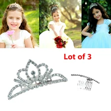 Lot of 3 Tiara Comb Small for Girl Kids Bridesmaid Bridal Princess Party 3.5" 