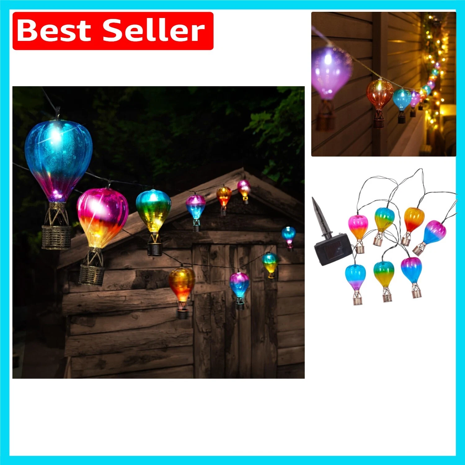 Whimsical 2.7m Solar Hot Air Balloon Lights - 10 Colorful LED Bulbs for Outdoors