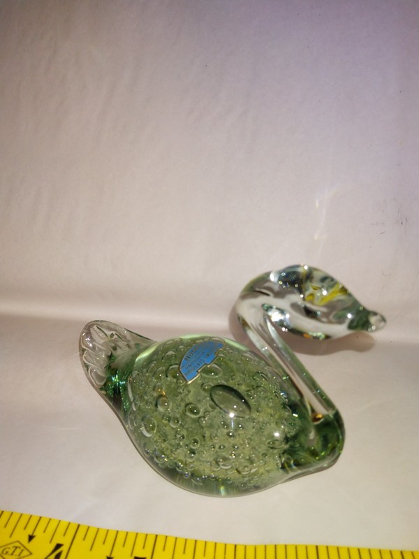 Tue Berglund Swedish Art Swan Green Bubble Glass Stockholms Glasbruck Label