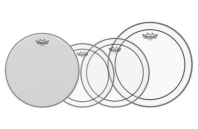 3x Remo Pinstripe Clear Schlagzeug Fell Set 12'' 13'' 16'' + 14'' Ambassador Coated