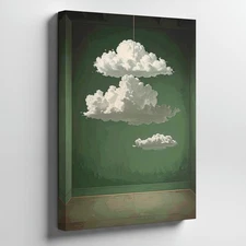 Canvas Wall Art a Minimalist Image with Two Fluffy White Clouds Suspended