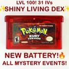 Pokemon Ruby Shiny Dex Complete New Battery Mystery Event Authentic GBA Gameboy