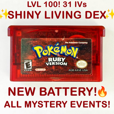 Pokemon Ruby Shiny Dex Complete New Battery Mystery Event Authentic GBA Gameboy