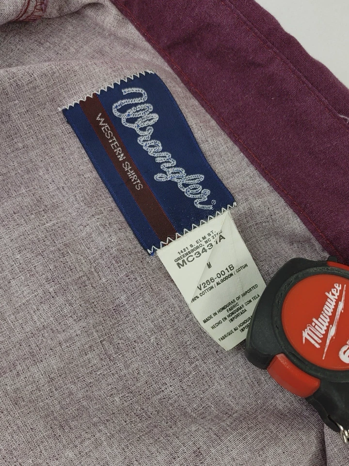 Vintage Wrangler Western Men’s M Geometric Center Border Print Burgundy / Tan - Image 4 of 4