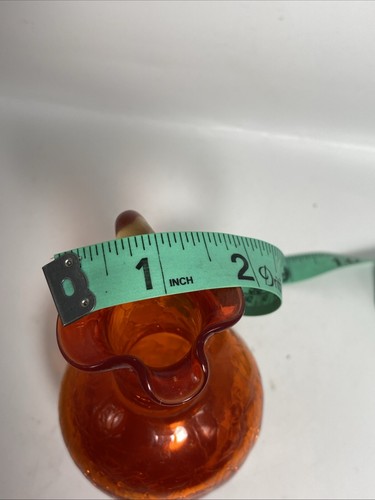Vaso brocca vetro soffiato crepitio arancione MCM 4,75”H manico applicato - Foto 13 di 13