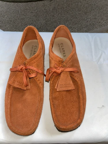 Mocassino Clarks originale Wallabee ARANCIONE BRUCIATO scamosciato zeppa suola crepe taglia 9