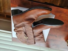 Prada Women’s Brown Leather Tall Stacked Heel Boot, Size EU 37.5 US 6.5