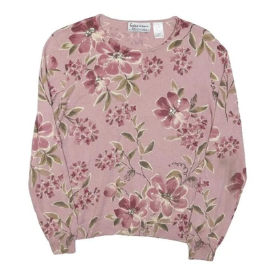 ALFRED DUNNER Robe Pull Femme Rose Motif Floral Jersey Coton Mélange - Photo 1/4