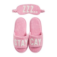 Mud Pie E2 Women's Stay-Cay Pink Summer Slipper Mask Set - Choose Size