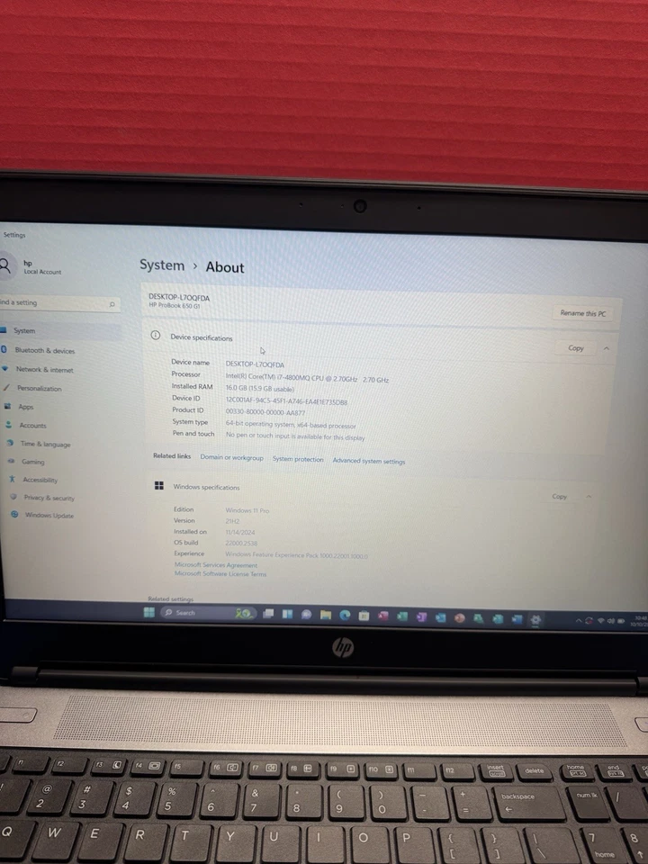 HP ProBook 15.6” 650 G1 5to Intel i7-4800MQ @ 2.70GHz 16GBRam 1TBHD Windows 11pro Foto 4 de 4