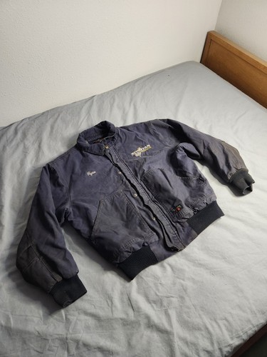 VTG Walls FR Flame Resistant Canvas Jacket Mens Large Navy Blue Lined Full Zip - Picture 2 of 10