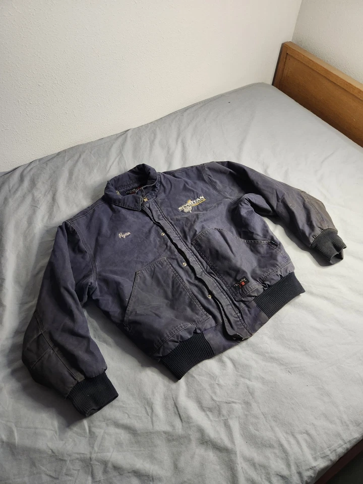 VTG Walls FR Flame Resistant Canvas Jacket Mens Large Navy Blue Lined Full Zip - Image 2 of 4