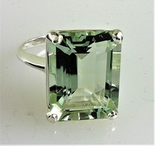 Natural Large Emerald Cut Green Amethyst Gemstone Ring, 16X12 MM, 11.26 Carats
