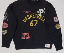 🏀🔥NWT!! Polo Black Fleece Varsity Basketball 1967 #03 Sweatshirt Patches Men M